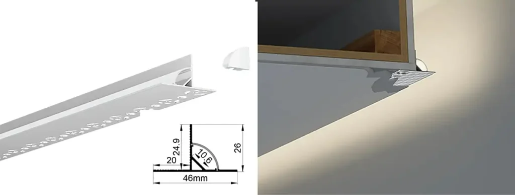 Perfil de aluminio LED para techo