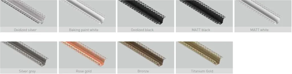 Perfis de alumínio LED com opções de cores personalizadas apresentadas numa comparação lado a lado