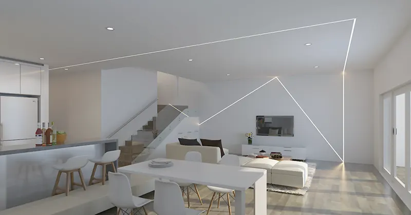 white LED aluminum channel installed in modern interior ceiling lighting design