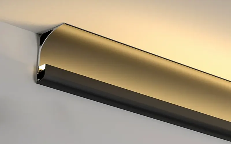 Perfil de alumínio LED preto com tampa difusora para instalação de fita LED linear