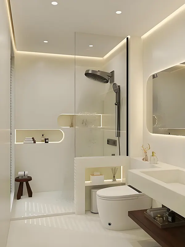 Installazione impermeabile del profilo LED in alluminio nel soffitto del bagno con illuminazione a strisce LED resistente all'umidità