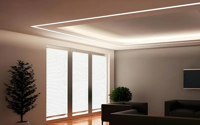 False ceiling profile light installed in a modern living room